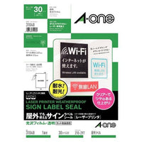 エーワン 31048 屋外でも使えるサインラベルシール 光沢フィルム透明 A4 1面30シート