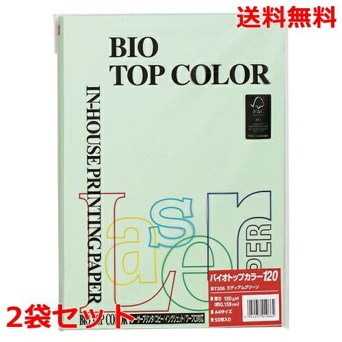 伊東屋 バイオトップカラー 120g A4 BT306 ミディアムグリーン 50枚×2 モンディ