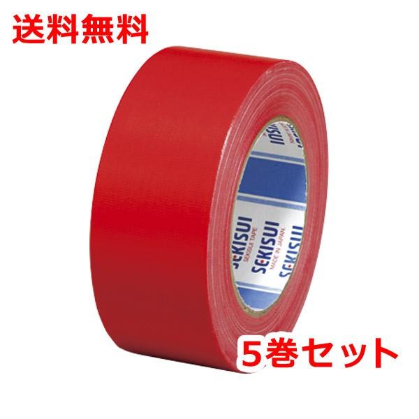 積水 カラー布テープ 5巻 NO.600 幅50mm×長さ25m 赤 ガムテープ N60R03
